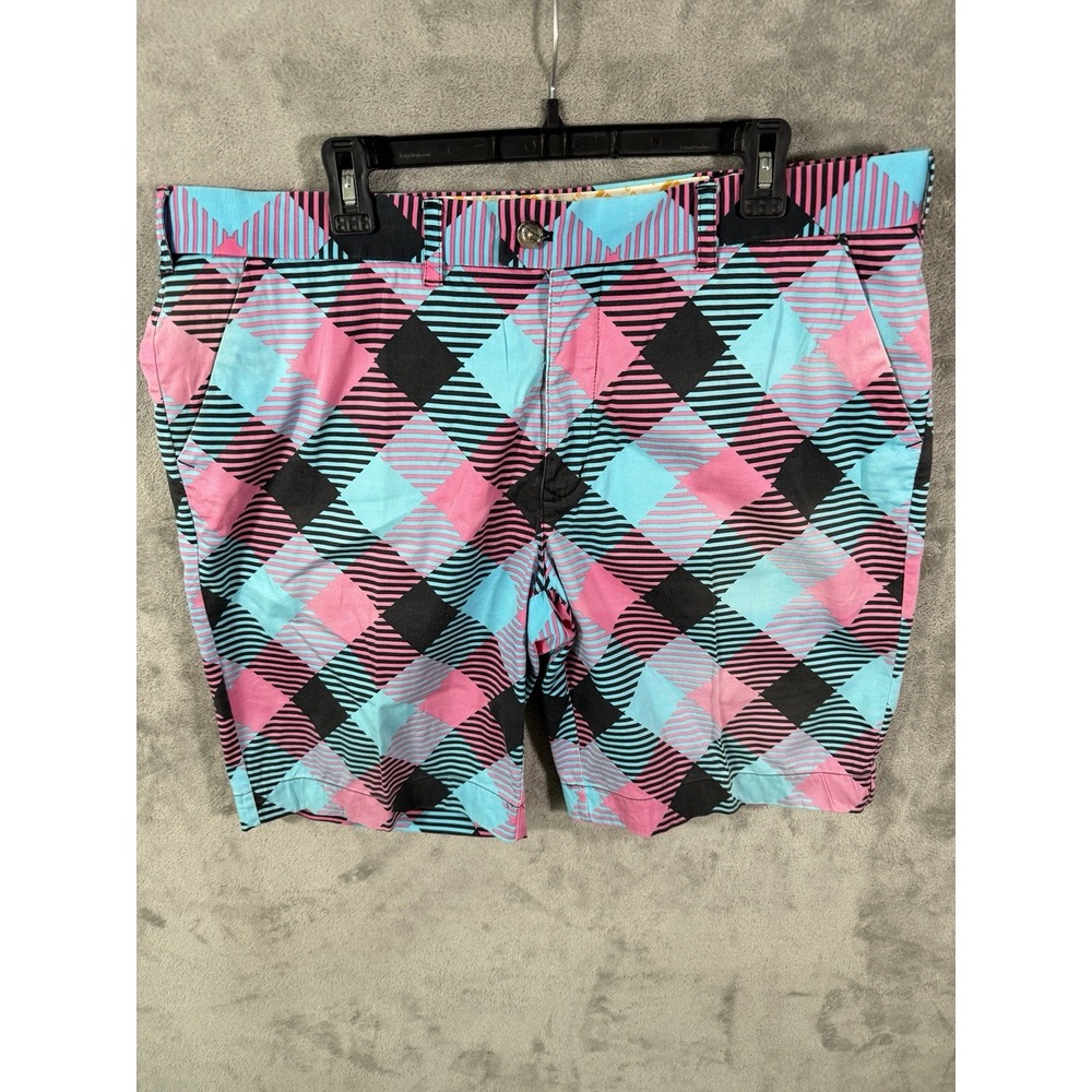 LOUDMOUTH Mens Golf Shorts Sz 40 Argyle Plaid Colorful‎ Loud Light "Miami Slice"
